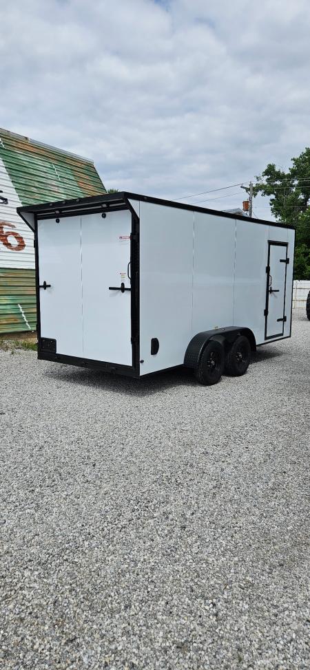New 2026 Family Trailer 7x16 Tandem Axles Cargo / Enclosed Trailer-Screwless Exterior-Blackout Pkg-Rear Spoiler-HD Axles