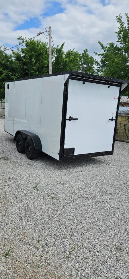 New 2026 Family Trailer 7x16 Tandem Axles Cargo / Enclosed Trailer-Screwless Exterior-Blackout Pkg-Rear Spoiler-HD Axles