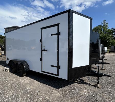New 2026 Family Trailer 7x16 Tandem Axles Cargo / Enclosed Trailer-Screwless Exterior-Blackout Pkg-Rear Spoiler-HD Axles