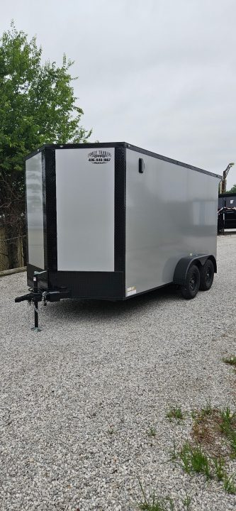 New 2026 Family Trailer 7x14 Tandem Axles Cargo / Enclosed Trailer-Screwless Exterior-Blackout Pkg-Rear Spoiler-HD Axles
