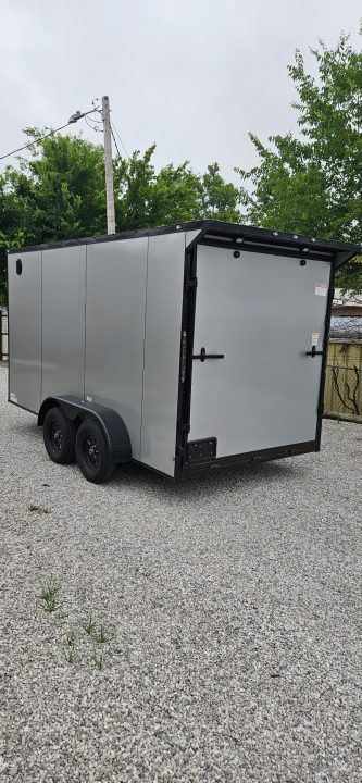 New 2026 Family Trailer 7x14 Tandem Axles Cargo / Enclosed Trailer-Screwless Exterior-Blackout Pkg-Rear Spoiler-HD Axles