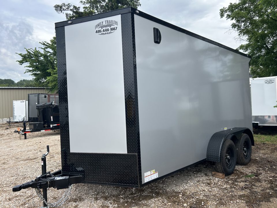 New 2026 Family Trailer 7x14 Tandem Axles Cargo / Enclosed Trailer-Screwless Exterior-Blackout Pkg-Rear Spoiler-HD Axles