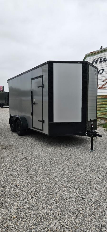 New 2026 Family Trailer 7x14 Tandem Axles Cargo / Enclosed Trailer-Screwless Exterior-Blackout Pkg-Rear Spoiler-HD Axles