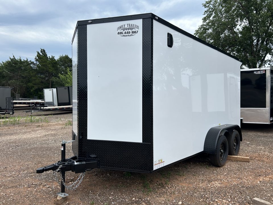 New 2026 Family Trailer 7x14 Tandem Axles Cargo / Enclosed Trailer-Screwless Exterior-Blackout Pkg-Rear Spoiler-HD Axles