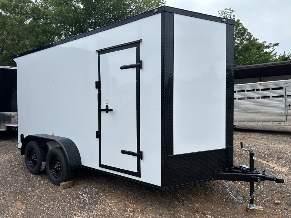 New 2026 Family Trailer 7x14 Tandem Axles Cargo / Enclosed Trailer-Screwless Exterior-Blackout Pkg-Rear Spoiler-HD Axles