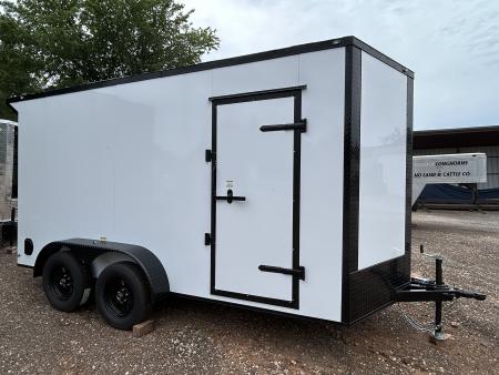 New 2026 Family Trailer 7x14 Tandem Axles Cargo / Enclosed Trailer-Screwless Exterior-Blackout Pkg-Rear Spoiler-HD Axles