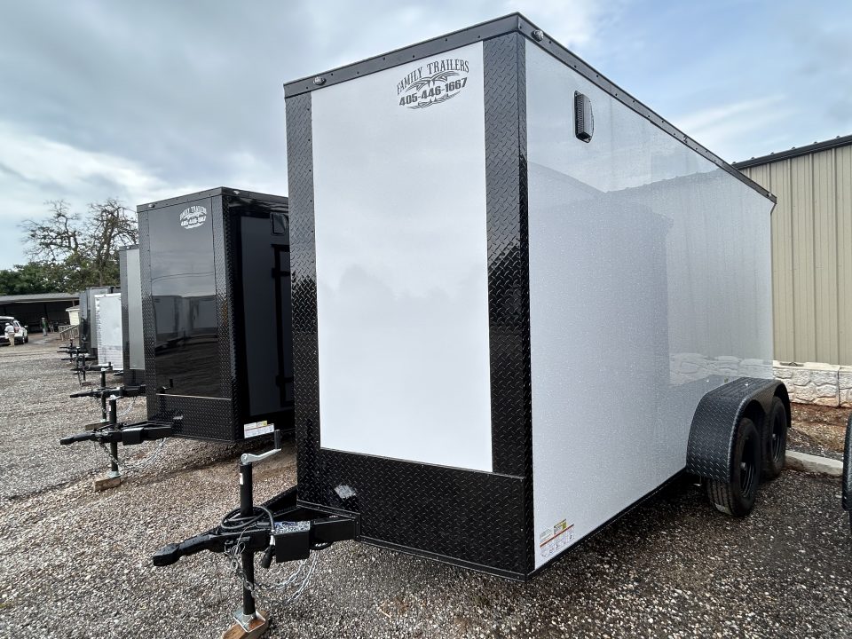 New 2026 Family Trailer 7x14 Tandem Axles Cargo / Enclosed Trailer- Screwless Exterior- Blackout Pkg- Rear Spoiler- HD Axles