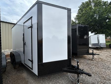 New 2026 Family Trailer 7x14 Tandem Axles Cargo / Enclosed Trailer- Screwless Exterior- Blackout Pkg- Rear Spoiler- HD Axles