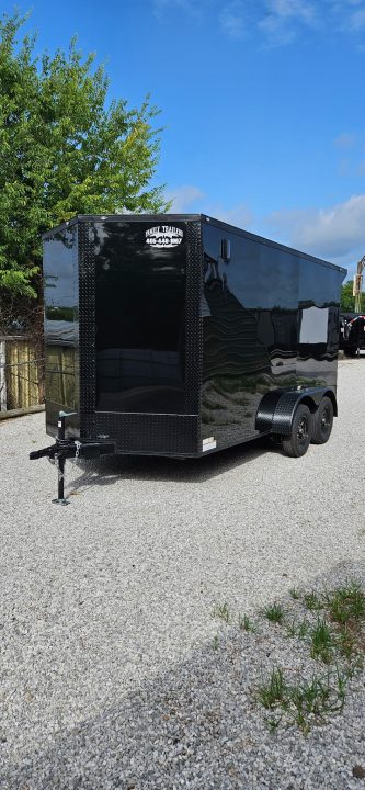 New 2026 Family Trailer 7x14 Tandem Axles Cargo / Enclosed Trailer- Screwless Exterior- Blackout Pkg- Rear Spoiler- HD Axles