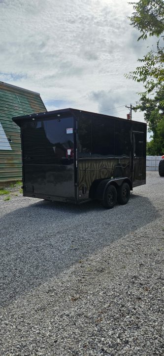 New 2026 Family Trailer 7x14 Tandem Axles Cargo / Enclosed Trailer- Screwless Exterior- Blackout Pkg- Rear Spoiler- HD Axles