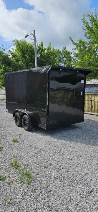New 2026 Family Trailer 7x14 Tandem Axles Cargo / Enclosed Trailer- Screwless Exterior- Blackout Pkg- Rear Spoiler- HD Axles