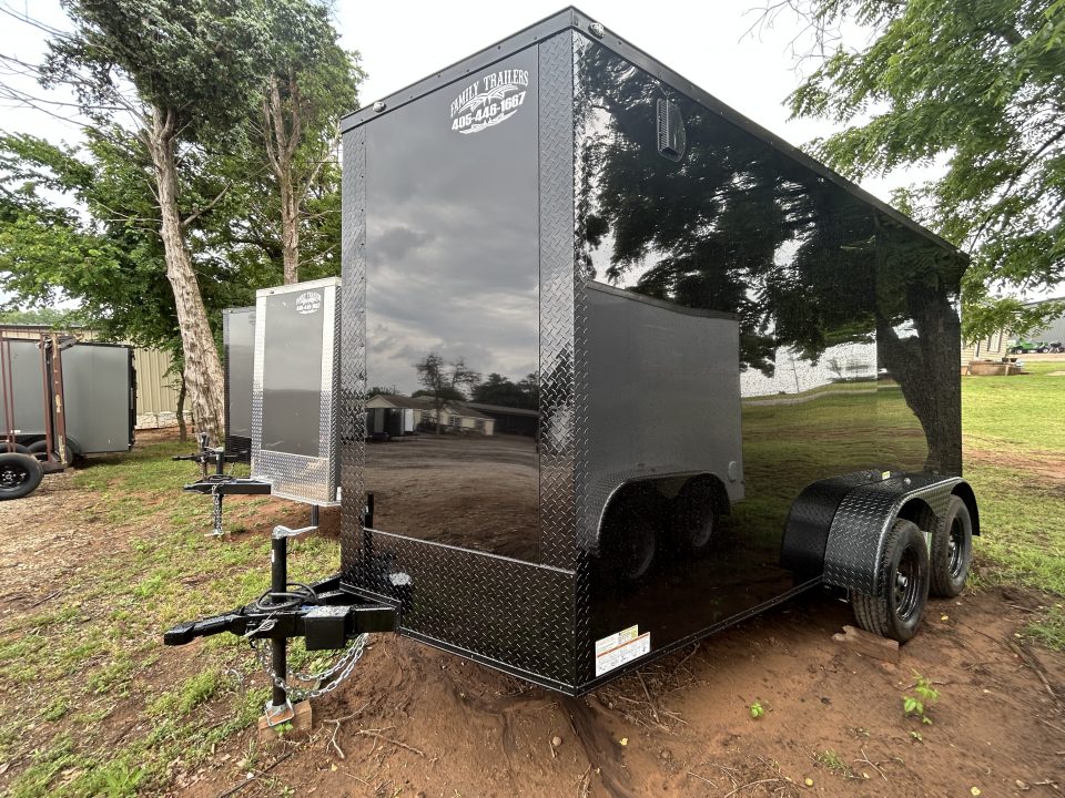New 2026 Family Trailer 7x14 Tandem Axles Cargo / Enclosed Trailer- Screwless Exterior- Blackout Pkg- Rear Spoiler- HD Axles