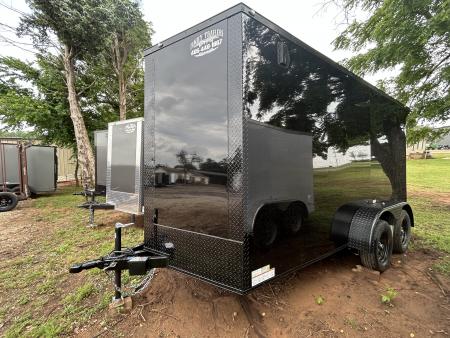 New 2026 Family Trailer 7x14 Tandem Axles Cargo / Enclosed Trailer- Screwless Exterior- Blackout Pkg- Rear Spoiler- HD Axles