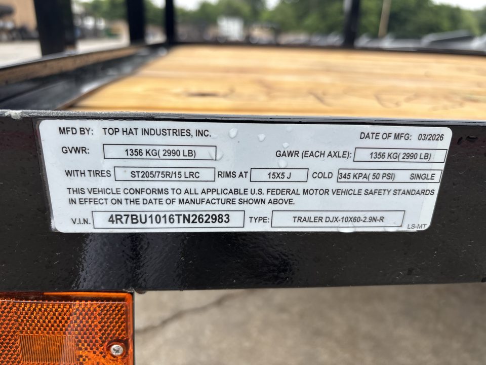New #262983 2026 TOP HAT DJX 5 X 10 SINGLE AXLE ANGLE TOP 3.5K UTILITY W/ 48" RAMP GATE