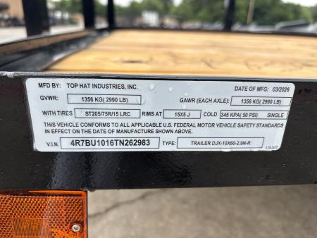 New #262983 2026 TOP HAT DJX 5 X 10 SINGLE AXLE ANGLE TOP 3.5K UTILITY W/ 48" RAMP GATE