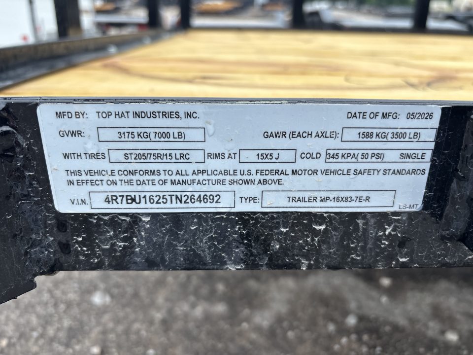 New #264692 2026 TOP HAT MP 16 X 83 TANDEM AXLE PIPE TOP UTILITY W/ 48" RAMP GATE