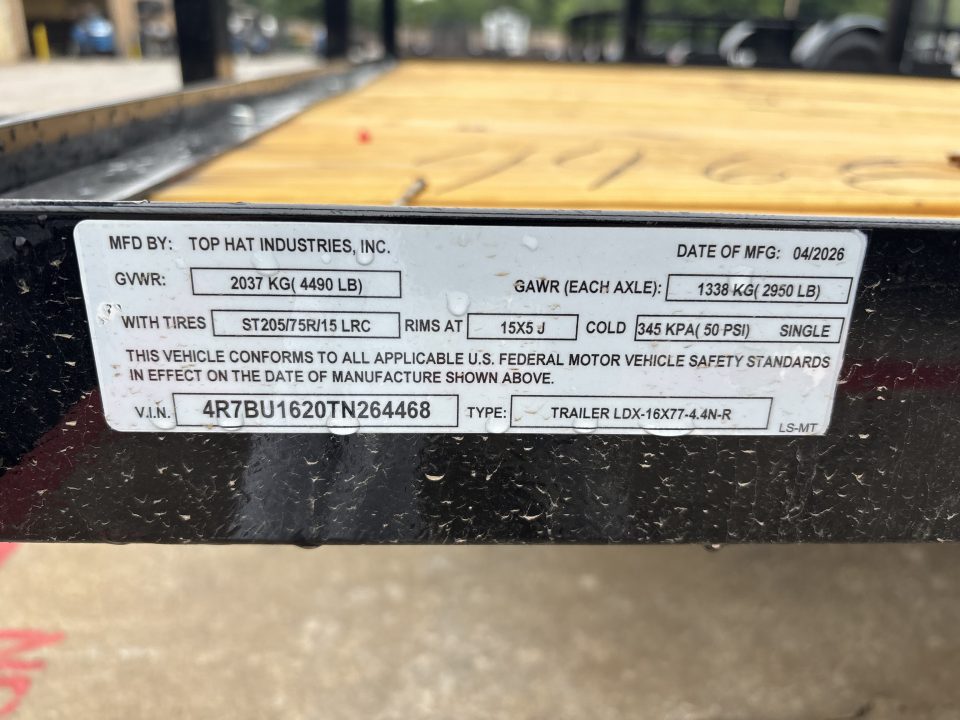 New #264468 2026 TOP HAT LDX 16 X 77 TANDEM AXLE SQUARE TUBE TOP 7K UTILITY TRAILER