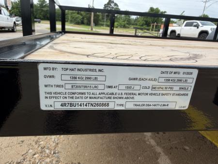 New #260868 2026 TOP HAT DSA 14 X 77 SINGLE AXLE ANGLE TOP 3.5K UTILITY W/ RAMP GATE