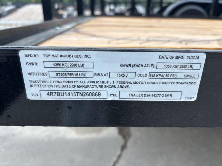 New #260869 2026 TOP HAT DSA 14 X 77 SINGLE AXLE ANGLE TOP 3.5K UTILITY W/ RAMP GATE