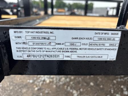 New #263531 2026 TOP HAT DJX 6 X 12 SINGLE AXLE ANGLE TOP 3.5K UTILITY W/ 48" RAMP GATE