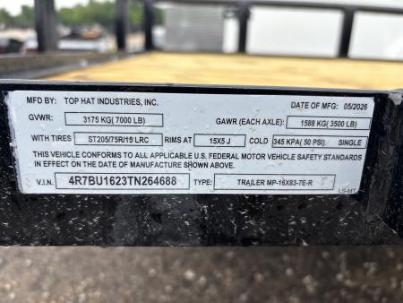 New #264688 2026 TOP HAT MP 16 X 83 TANDEM AXLE PIPE TOP UTILITY W/ 48" RAMP GATE