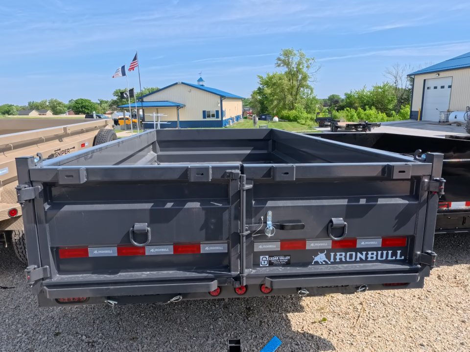 New 2026 Iron Bull 83 x 14 DWB Dump Trailer with 2) 7K GVWR Straight Axles and 2) Fwd. Adj. Electric Brakes, Slide-In Aluminum Ramps and 10 Ply Tires