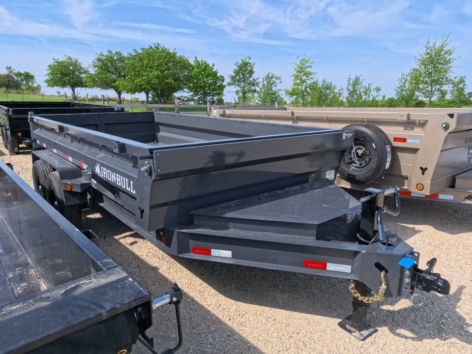 New 2026 Iron Bull 83 x 14 DWB Dump Trailer with 2) 7K GVWR Straight Axles and 2) Fwd. Adj. Electric Brakes, Slide-In Aluminum Ramps and 10 Ply Tires