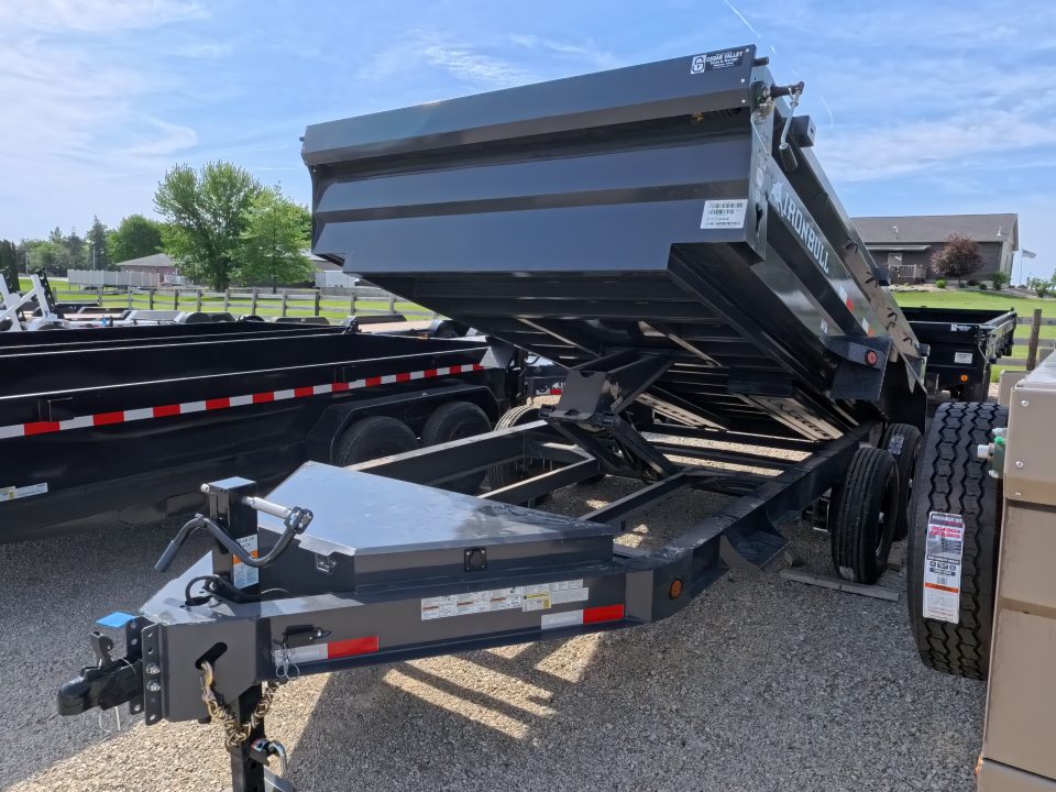 New 2026 Iron Bull 83 x 14 DWB Dump Trailer with 2) 7K GVWR Straight Axles and 2) Fwd. Adj. Electric Brakes, Slide-In Aluminum Ramps and 10 Ply Tires