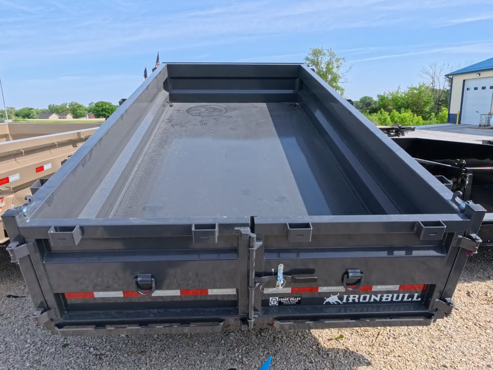 New 2026 Iron Bull 83 x 14 DWB Dump Trailer with 2) 7K GVWR Straight Axles and 2) Fwd. Adj. Electric Brakes, Slide-In Aluminum Ramps and 10 Ply Tires