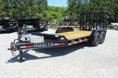 New 2026 Moritz ELBH 7' x 16' Low Pro - Split Mesh Ramps - Equipment Trailer - 14000# GVW