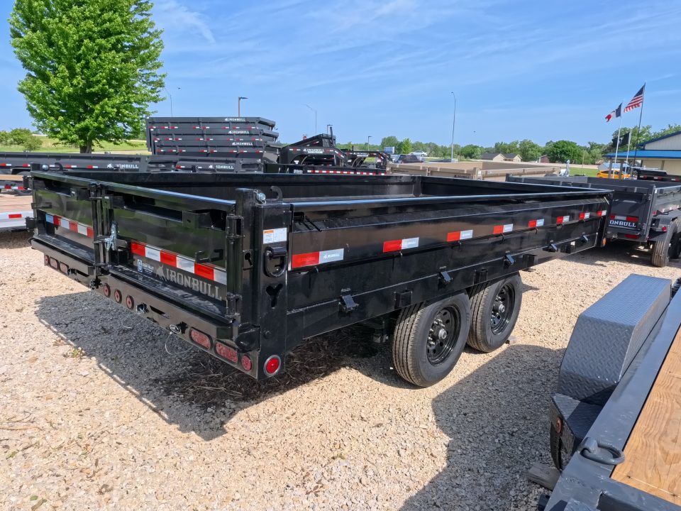 New 2027 Iron Bull 96 x 16 DDP Dump Trailer with 2) 7,000 lb. Straight Axles. Elec. Brakes, 10" I-Beam Frame, Slide -In Ramps
