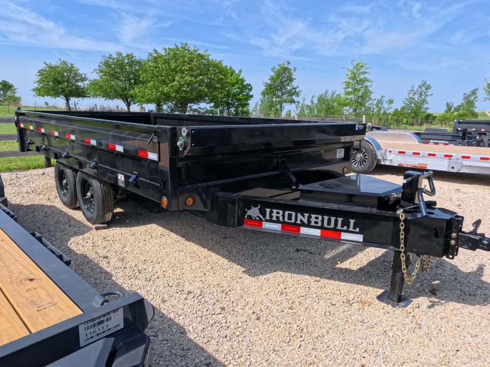 New 2027 Iron Bull 96 x 16 DDP Dump Trailer with 2) 7,000 lb. Straight Axles. Elec. Brakes, 10" I-Beam Frame, Slide -In Ramps