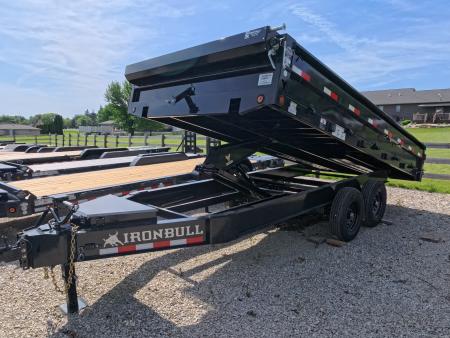 New 2027 Iron Bull 96 x 16 DDP Dump Trailer with 2) 7,000 lb. Straight Axles. Elec. Brakes, 10" I-Beam Frame, Slide -In Ramps