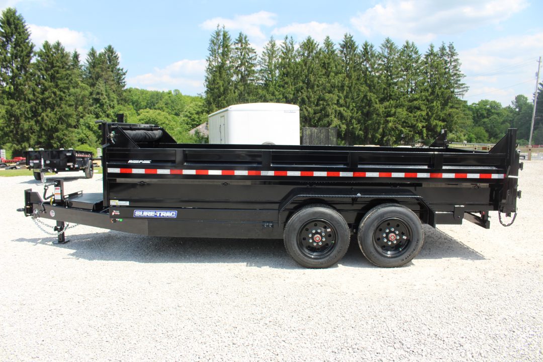 New 2026 Sure-Trac 7' x 16' HD Low Profile Telescopic Lift Hydraulic Dump Trailer - 16000# GVW