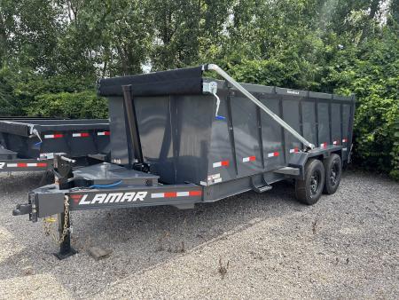 New 2026 Lamar Trailers 7 X 16 FT HIGH SIDE TELESCOPIC DUMP TRAILER TARP KIT WITH RAMPS 14 PLY TIRES 14K GVWR