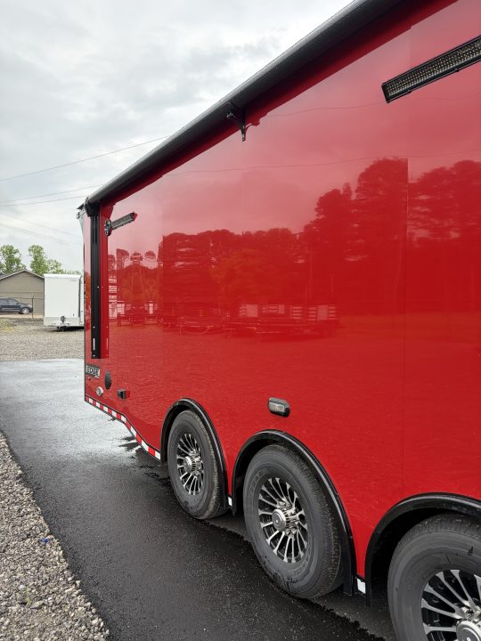 New 2026 Haulmark 34 Bathoom Race Trailer, Sliding Rear Glass Doors, Air Prep PKG, Awning, 2 A/C, Polycor, Insulated, Window, 54" ALX Slide Out Step, A/C + Heat