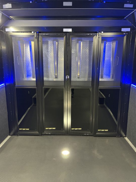 New 2026 Haulmark 34 Bathoom Race Trailer, Sliding Rear Glass Doors, Air Prep PKG, Awning, 2 A/C, Polycor, Insulated, Window, 54" ALX Slide Out Step, A/C + Heat