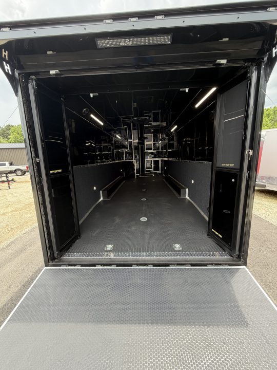 New 2026 Haulmark 34 Bathoom Race Trailer, Sliding Rear Glass Doors, Air Prep PKG, Awning, 2 A/C, Polycor, Insulated, Window, 54" ALX Slide Out Step, A/C + Heat