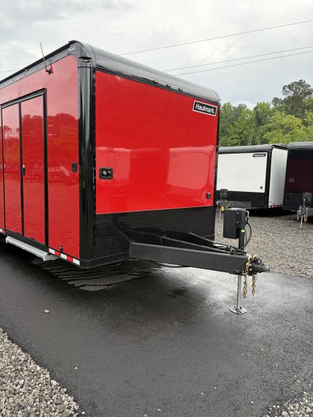 New 2026 Haulmark 34 Bathoom Race Trailer, Sliding Rear Glass Doors, Air Prep PKG, Awning, 2 A/C, Polycor, Insulated, Window, 54" ALX Slide Out Step, A/C + Heat