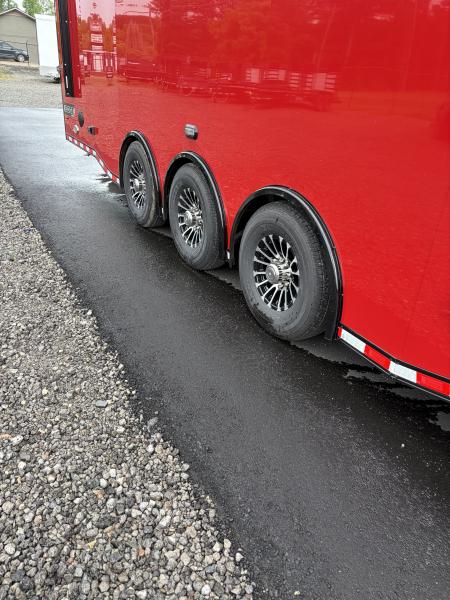 New 2026 Haulmark 34 Bathoom Race Trailer, Sliding Rear Glass Doors, Air Prep PKG, Awning, 2 A/C, Polycor, Insulated, Window, 54" ALX Slide Out Step, A/C + Heat