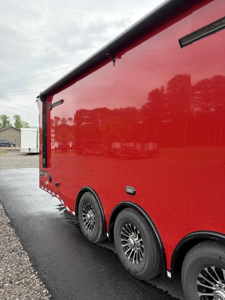 New 2026 Haulmark 34 Bathoom Race Trailer, Sliding Rear Glass Doors, Air Prep PKG, Awning, 2 A/C, Polycor, Insulated, Window, 54" ALX Slide Out Step, A/C + Heat