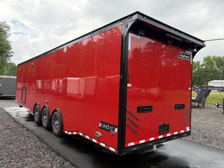 New 2026 Haulmark 34 Bathoom Race Trailer, Sliding Rear Glass Doors, Air Prep PKG, Awning, 2 A/C, Polycor, Insulated, Window, 54" ALX Slide Out Step, A/C + Heat