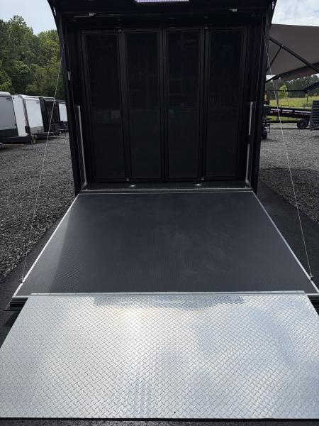 New 2026 Haulmark 34 Bathoom Race Trailer, Sliding Rear Glass Doors, Air Prep PKG, Awning, 2 A/C, Polycor, Insulated, Window, 54" ALX Slide Out Step, A/C + Heat