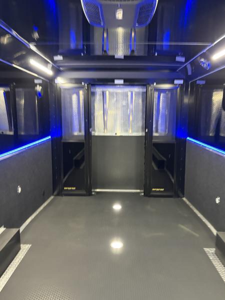 New 2026 Haulmark 34 Bathoom Race Trailer, Sliding Rear Glass Doors, Air Prep PKG, Awning, 2 A/C, Polycor, Insulated, Window, 54" ALX Slide Out Step, A/C + Heat