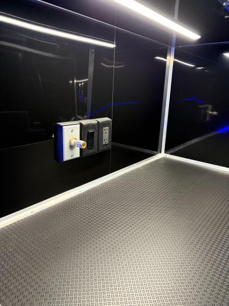 New 2026 Haulmark 34 Bathoom Race Trailer, Sliding Rear Glass Doors, Air Prep PKG, Awning, 2 A/C, Polycor, Insulated, Window, 54" ALX Slide Out Step, A/C + Heat
