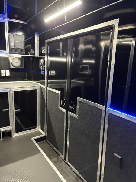 New 2026 Haulmark 34 Bathoom Race Trailer, Sliding Rear Glass Doors, Air Prep PKG, Awning, 2 A/C, Polycor, Insulated, Window, 54" ALX Slide Out Step, A/C + Heat