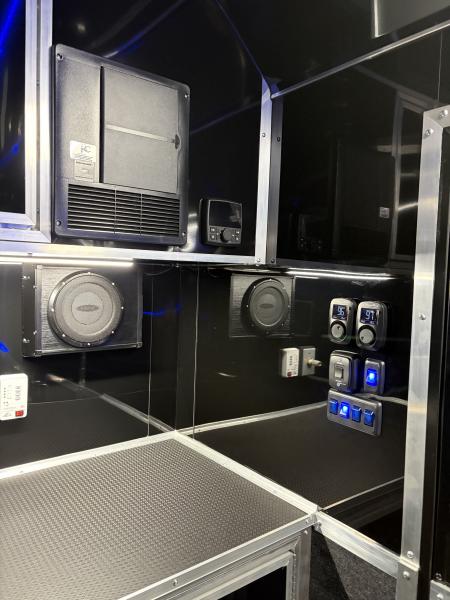 New 2026 Haulmark 34 Bathoom Race Trailer, Sliding Rear Glass Doors, Air Prep PKG, Awning, 2 A/C, Polycor, Insulated, Window, 54" ALX Slide Out Step, A/C + Heat