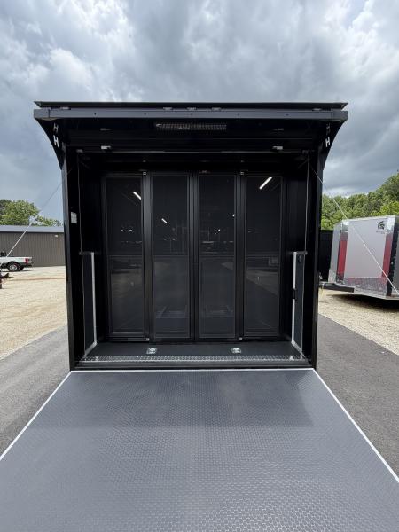 New 2026 Haulmark 34 Bathoom Race Trailer, Sliding Rear Glass Doors, Air Prep PKG, Awning, 2 A/C, Polycor, Insulated, Window, 54" ALX Slide Out Step, A/C + Heat