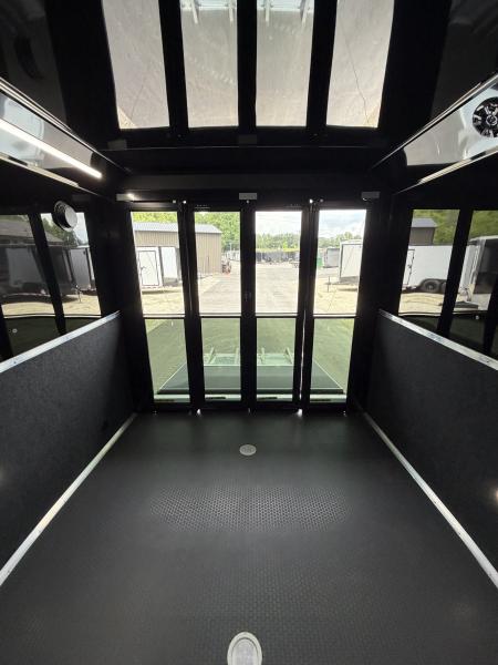 New 2026 Haulmark 34 Bathoom Race Trailer, Sliding Rear Glass Doors, Air Prep PKG, Awning, 2 A/C, Polycor, Insulated, Window, 54" ALX Slide Out Step, A/C + Heat