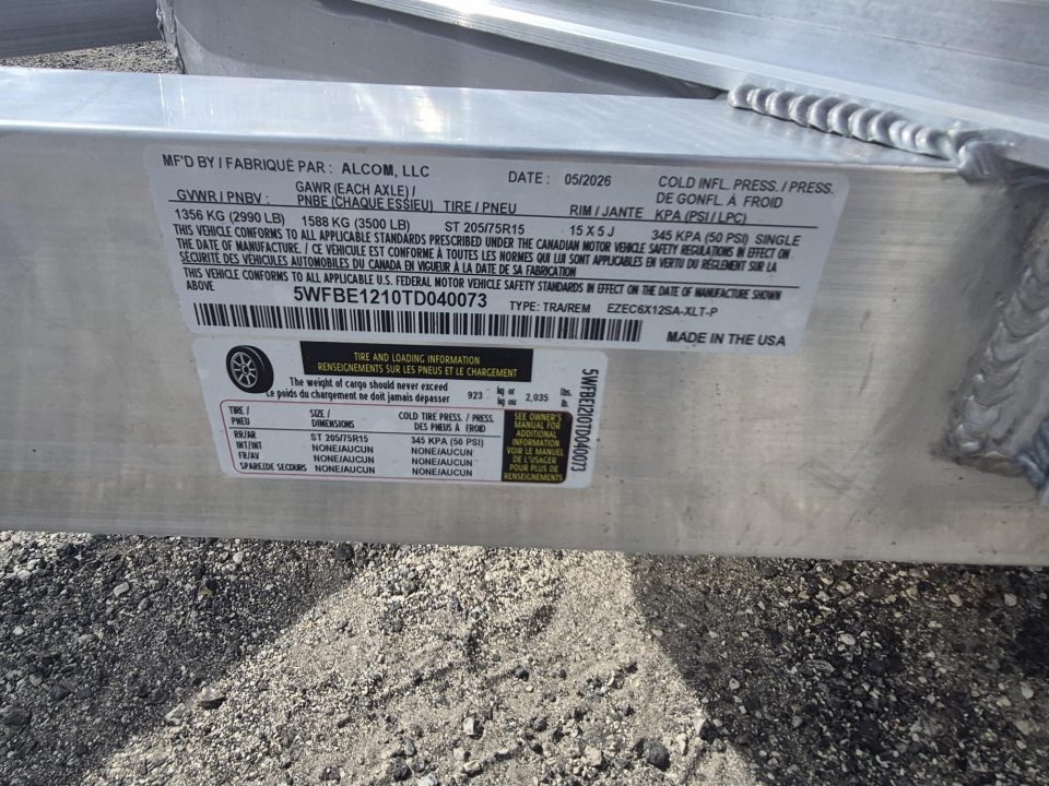 New 2026 ALCOM Aluminum 6x12 Charcoal Enclosed Trailer with 2990 GVWR 6" Extra Height Cargo / Enclosed Trailer